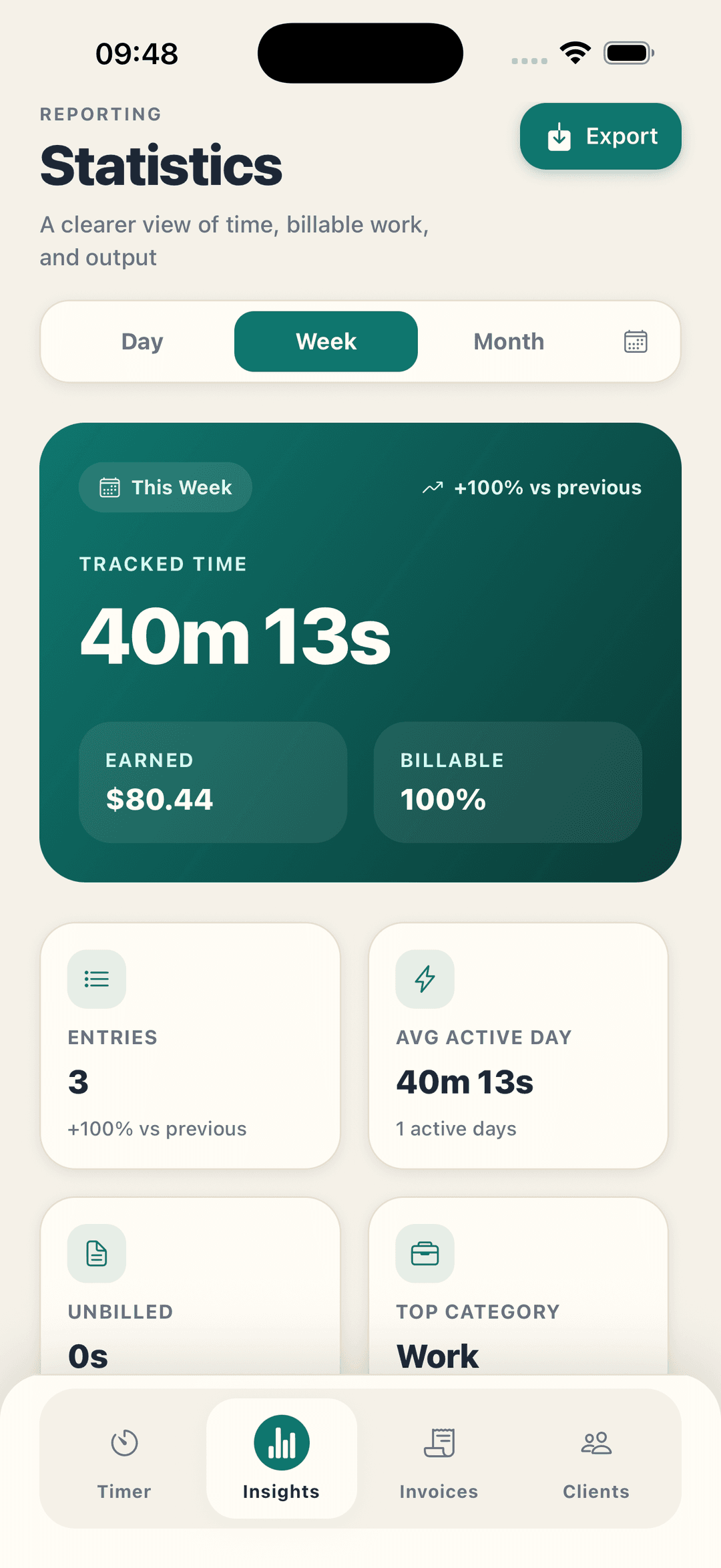 LogTime Pro statistics screen